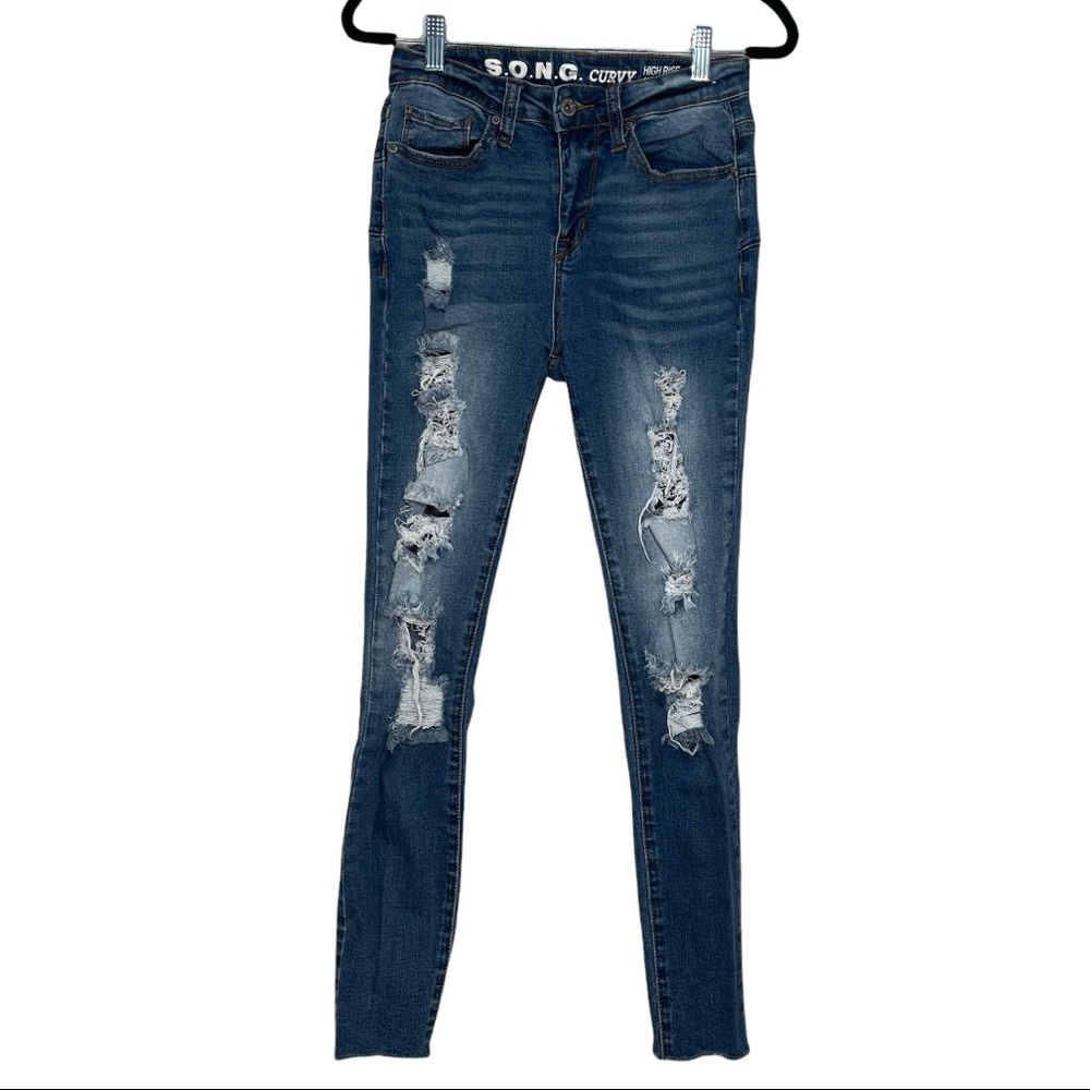 S.O.N.G. Perfect soft distressed Size 3/25 high waisted skinny jeans.